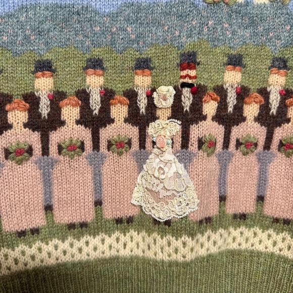 RARE Vtg Hand Embroidered Wedding Sweater 100%‎ Pure Wool Shetland Cottagecore - Picture 11 of 14